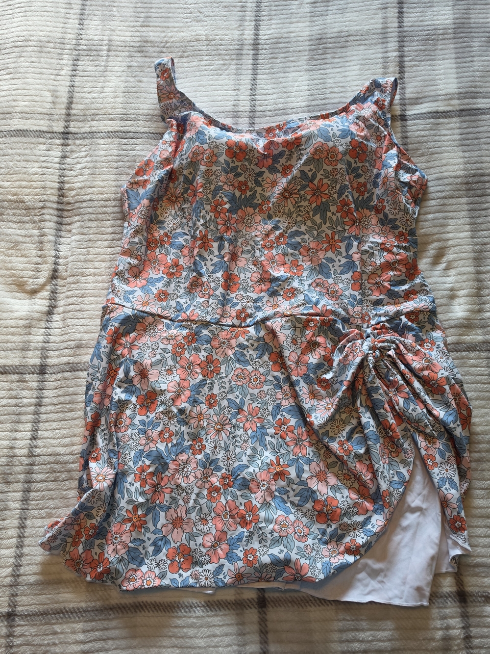 Floral Ruched One-Piece Swimsuit in Coral and Blue